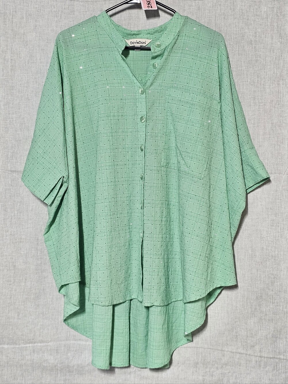 DAVI & DANI Mint Green Button-Down Short Sleeve Top
